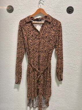 Velvet Heart Brown and Black Zebra Print Long Sleeve Shirt Dress
